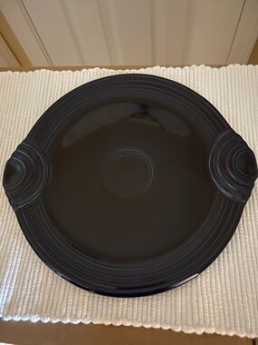 HLC FiestaWare Cobalt Blue 11” Round Handled Cake/Serving Plate-  Retired Color